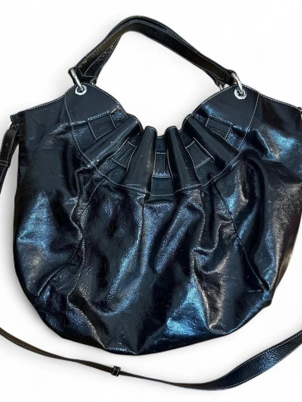 Furla Black Patent leather shoulder bag with silver hardware